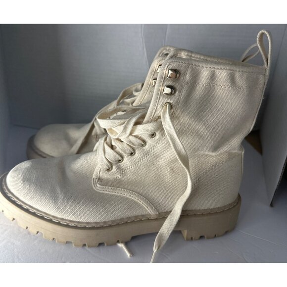 H&M Women’s Size 6 Lace-Up Boots Fabric Outer Casual Ankle Style Ivory Fall Y2L - Picture 1 of 8